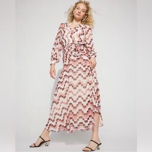 WHBM Printed Chiffon Maxi Dress Warm Waves Pearl Dust Size 00